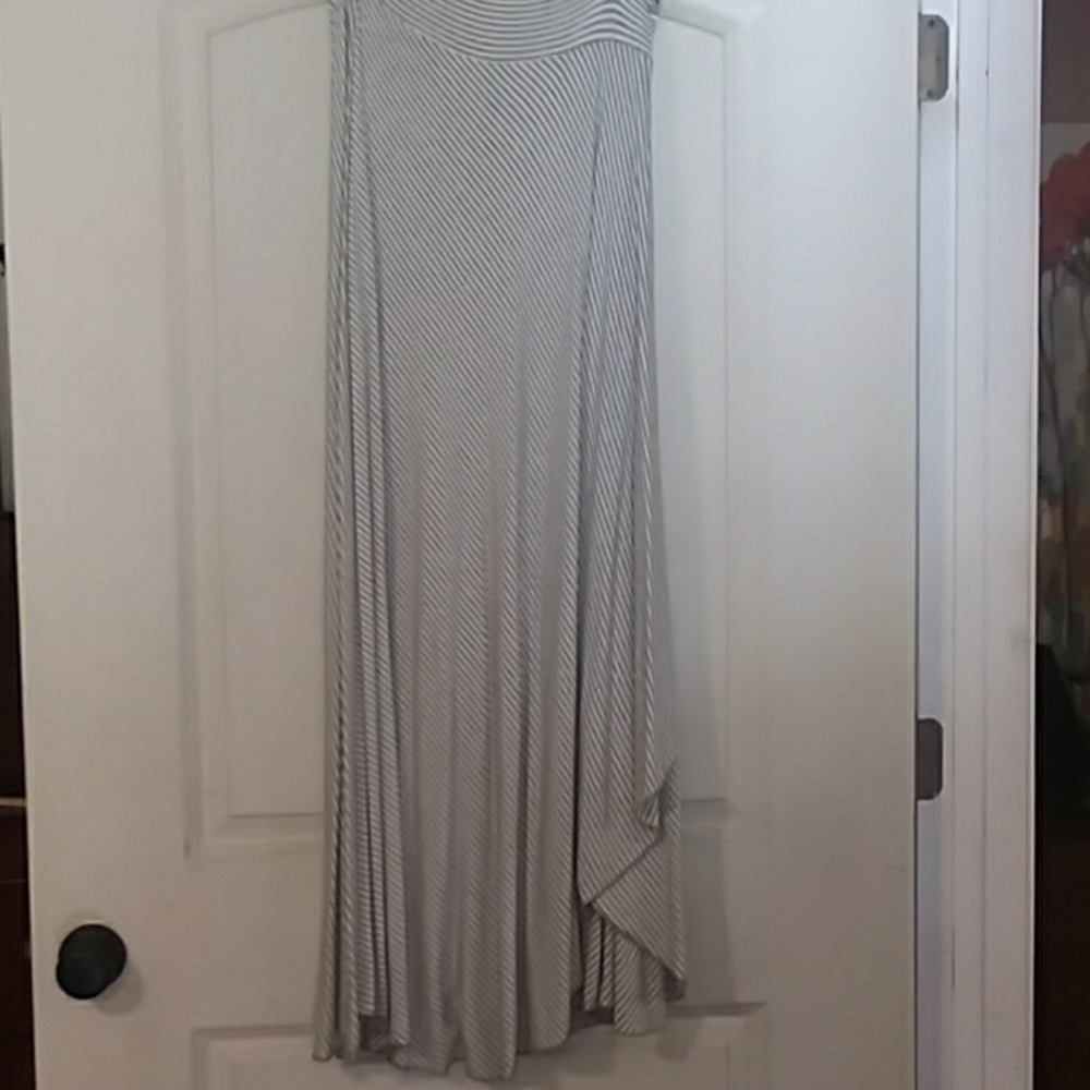 Gray and white striped maxi skirt